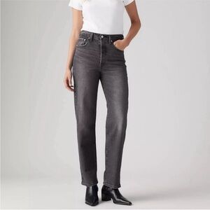 Levis Ribcage Straight Ankle Jeans High Rise Denim Well Worn Black Gray Size 25